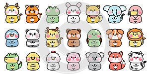 Big set cute animals sit on white background.Zoo.Farm.Pet.Rodent.Reptile.Cartoon