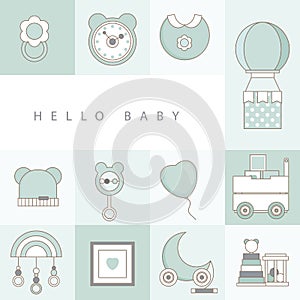 Big set of cute baby shower elements