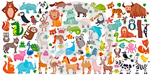 Big set of cute cartoon animals. Vector illustration