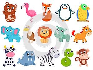 Big set of cute cartoon animals. Vector illustration
