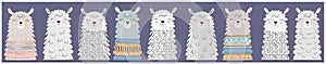 Big set of cute funny different llamasHand drawn vector illustration. Scandinavian style flat design