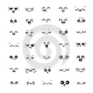 Big Set of different emotions or hand drawn illustration emoji faces expressions photo