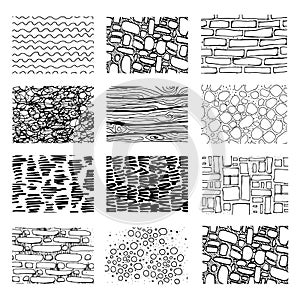 Big set of different paving elements for landsape design,plan,maps.Stone,bricks and tiles.Top view skethed set