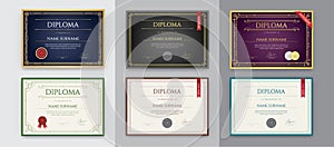 Big Set of 9 Diploma or Certificate Design Template. Ready for Print. Vector