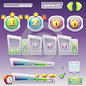 Big set of elements for computer games and web design. Progress photo