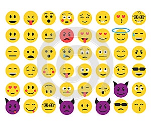 Big set of emoji. Yellow faces. Flat emoticons. Vector illustration