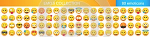 Big set of emoticon smile icons. Cartoon emoji set. Vector emoticon set