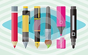 Big set engineering office pens and pencils