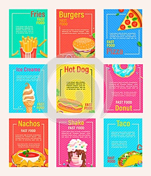 Set of fast food shop flyers,banners.