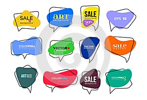 Big Set of flat colorful, black and white speech bubble shaped banners, price tags, stickers, posters, badges. Vector illustration