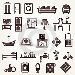 Big set of furniture and home related silhouettes and icons