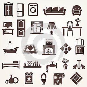 Big set of furniture and home related silhouettes and icons photo