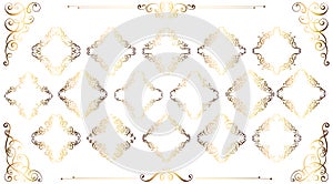 Big set of gold vintage styled calligraphic frames and flourishes, complex and exquisite