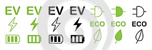 Big set of green energy fuel. Car charger sign. A sign an energy station. Ecological fuel icon set, green fuel vector