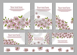 Big set of greeting cards with sakura flowers