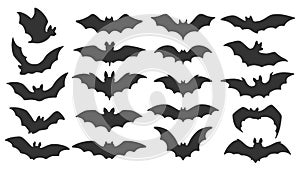 Big set of Halloween bats. Horrific flying foxes