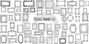 Big Set of hand drawn doodle frames, squares, vector borders design elements.