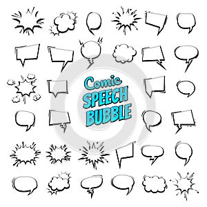 Big set hand drawn effects comic speech bubbles