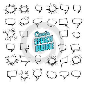 Big set hand drawn effects comic speech bubbles