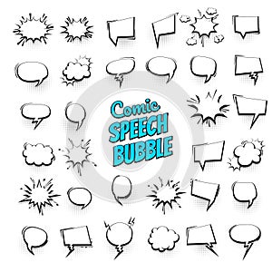 Big set hand drawn effects comic speech bubbles