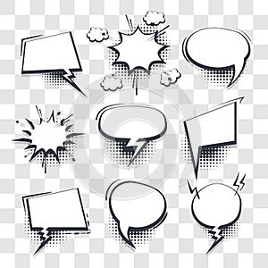 Big set hand drawn effects comic speech bubbles