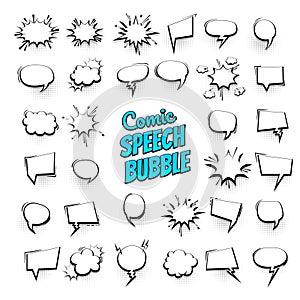 Big set hand drawn effects comic speech bubbles