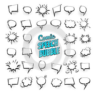 Big set hand drawn effects comic speech bubbles