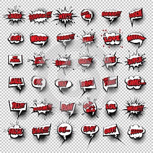Big set 36 hand drawn effects comic speech bubbles