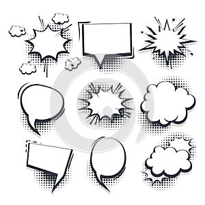 Big set hand drawn effects comic speech bubbles