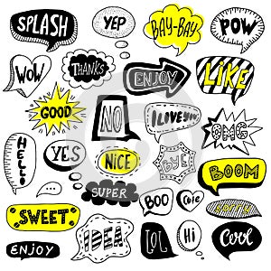 Big set of hand drawn speech bubbles