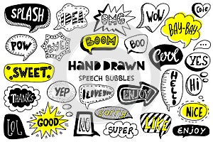 Big set of hand drawn speech bubbles