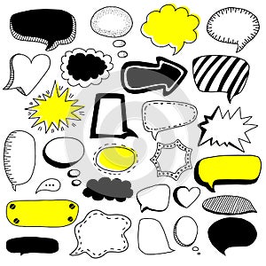 Big set of hand drawn speech bubbles