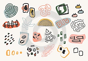 Big set of hand drawn various shapes and doodle objects. Abstract contemporary modern trendy vector illustration. All elements are