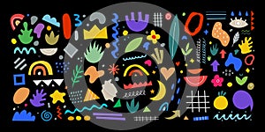 Big set of hand drawn various shapes and doodle objects. Abstract contemporary modern trendy vector illustration. All elements are