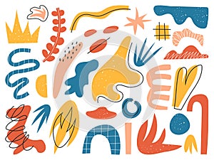 Big set of hand drawn various shapes and doodle objects. Abstract contemporary modern trendy vector illustration. Vector elements