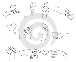 Big set hand one line with heart continuous , for valentineâ€™s,love wedding,symbol for logo, vector