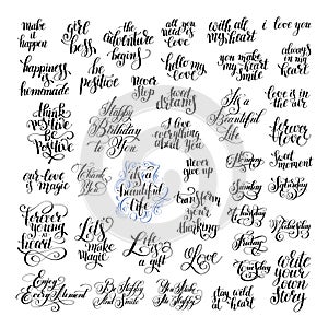 big set of handwritten positive inspirational quotes brush typography