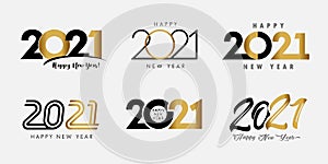 Big Set of 2021 Happy New Year gold and black logo