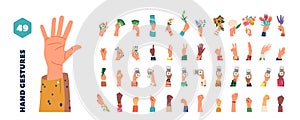 Big Set of Human Hands Holding Money, Smartphone, Flowers, Showing Qr Code, Gesturing, Writing Icons Collection