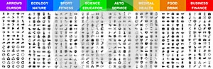 Big set icons by category: arrows, ecology, sport, science, auto, medical, food & drink, business, and many more photo