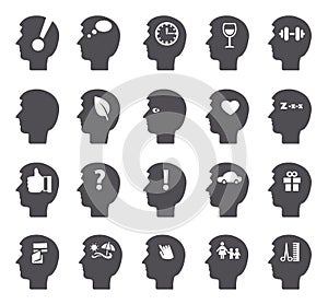 Big set of icons in men`s head