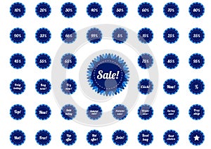 Big set of isolated retro styled badges in shades of blue