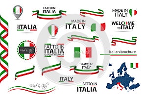 Big set of Italian ribbons, symbols, icons and flags