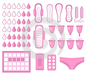 Big set for menstruation, feminine hygiene set.