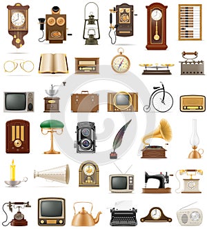 Big set of much objects retro old vintage icons stock vector ill