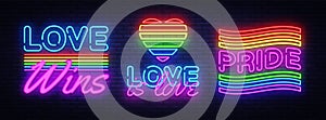 Big set neon sign. LGBT neon signs vector design template. Gay Pride neon logo, light banner design element colorful