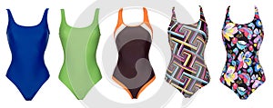 Big set of one piece swimsuits of different color
