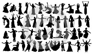 Big Set of oriental dance silhouettes set