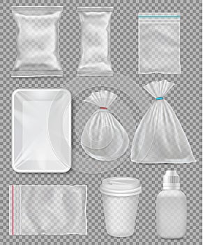 Big set of polypropylene plastic packaging -