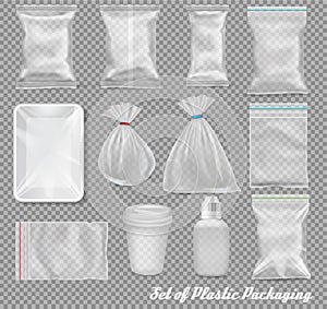 Big set of polypropylene plastic packaging